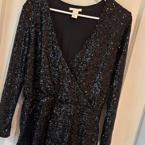 H&M Black Sequin Long Sleeve Romper dress